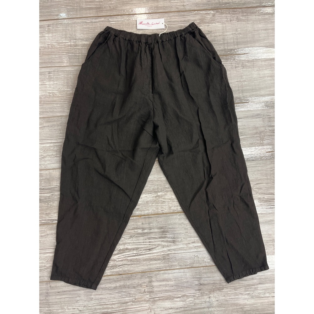 Manuelle Guibal Paris Trousers Black Linen Worker Pant Lili Tapered Pull On NWT